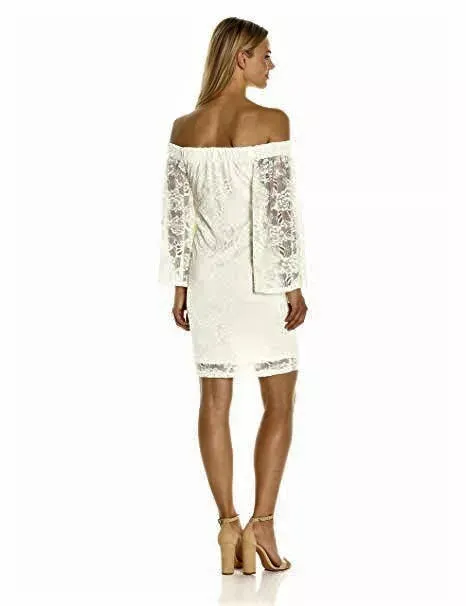 Jack by BB Dakota Daniela Stretch Lace off the Shoulder Dress, Ivory, Size XS