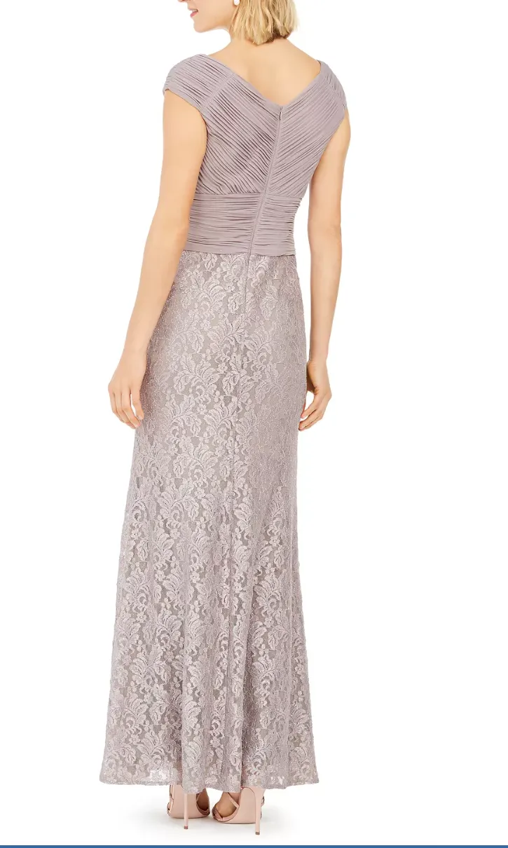 Jessica Howard Ruched Glitter Lace Gown, Size 16