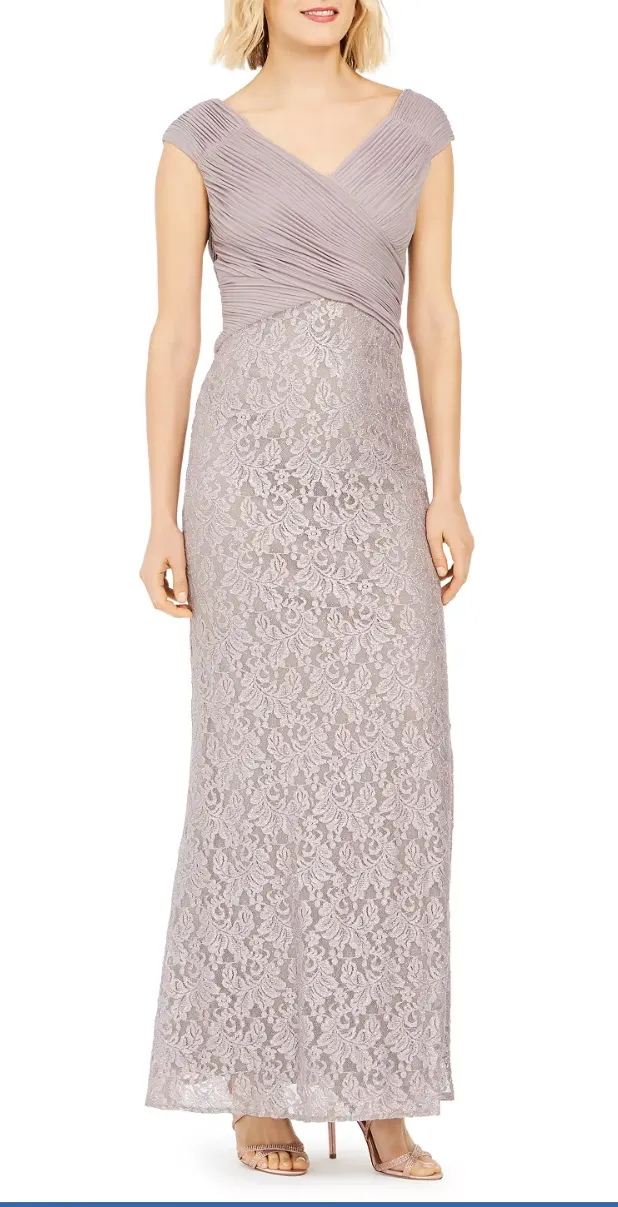 Jessica Howard Ruched Glitter Lace Gown, Size 16