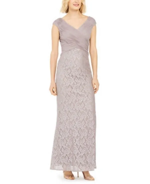 Jessica Howard Ruched Glitter Lace Gown, Size 16