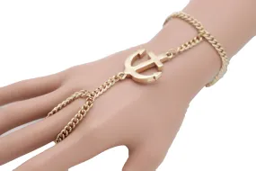 Jewelry Nautical Fashion Bracelet Gold Metal Hand Chain Anchor Charm Ring