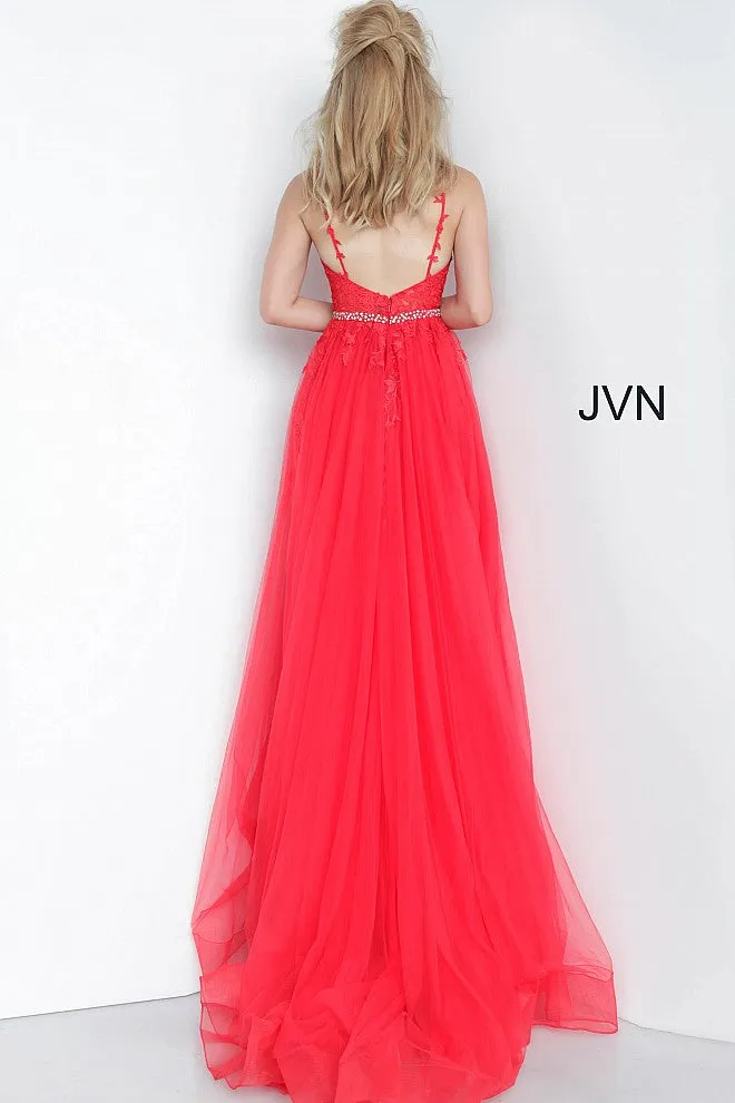 Jovani JVN02260 Size 10 Long Lace Embellished Belt Prom Dress Pageant Gown Tulle