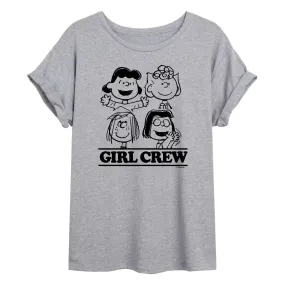 Juniors' Peanuts "Girl Crew" Licensed Character Oversized Graphic T-Shirt