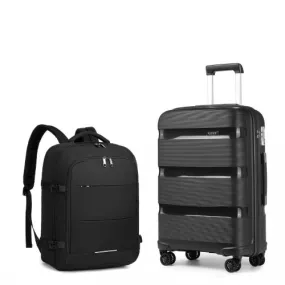 K2092L-Kono 20'' Hard Shell PP Suitcase Set & EM2232 Backpack Set - Black