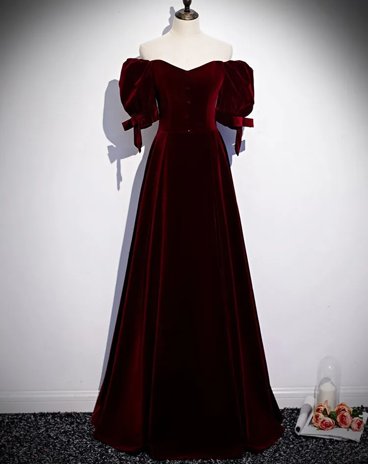 kamahe Modest Charming Burgundy Long Prom Dresses Vintage Evening Dresses With Bowknot