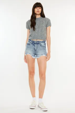 Kancan High Rise Frayed Hem Denim Shorts