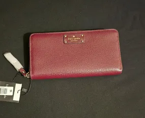 Kate Spade Wellesley Zip Around Burgundy Wine Textured Wallet Organizer Clutch BNWT