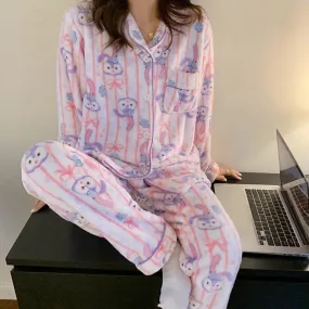 Kawaii Cartoon Japanese My Melody Cinnamoroll Pajamas Female Winter Coral Velvet Long-Sleeved Two-Piece Suit X4159082