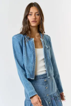 Kendra Braided Open Front Denim Jacket