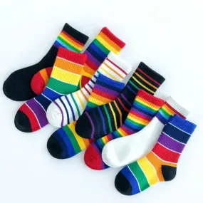 Kids Fashion Rainbow Stripe Breathable Cotton Socks