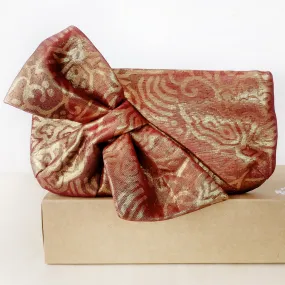 Kimono Obi Bow Clutch Bag | Abstract Floral Shimmery Gold on Brown | Upcycled from vintage Japanese Silk