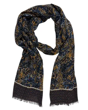 Kiton Cashmere Scarf Dark Blue Olive Floral