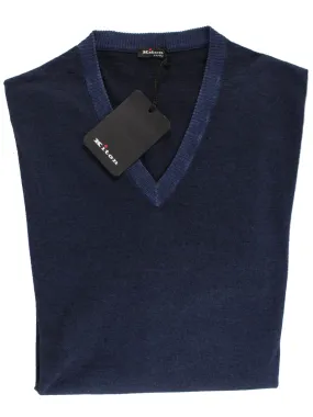 Kiton Cashmere V-Neck Sweater Dark Blue Hand Dyed M - EU 50