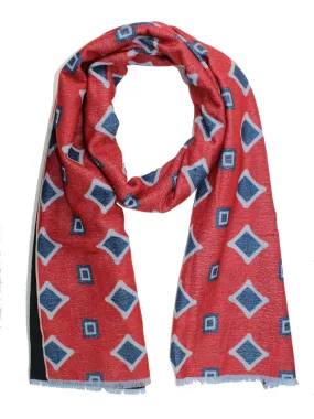 Kiton Silk Scarf Dark Red Blue Design FINAL SALE