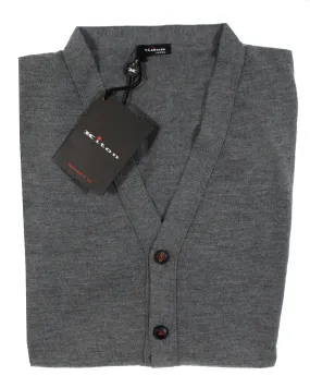 Kiton Sleeveless Cardigan Gray Cashmere Silk V-Neck Vest EUR 56/ XXL SALE