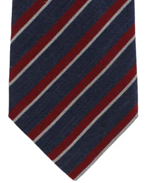 Kiton Wool Tie Navy Maroon Stripes - Sevenfold Necktie SALE