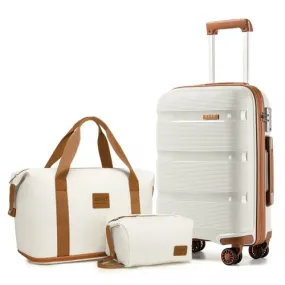 Kono 24-inch Hard Shell PP Suitcase Set & Travel Bag Set in Cream - Durable, Spacious, Stylish Luggage Combo