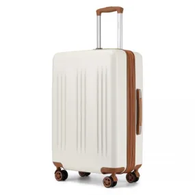 Kono 24" Sleek Striped Check-In Suitcase - Durable ABS PC Luggage w/ Expandable Feature, TSA Lock & Spinner Wheels - Cream & Brown