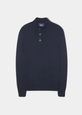 Kunwick Navy Merino Zippered Button Mockneck Sweater