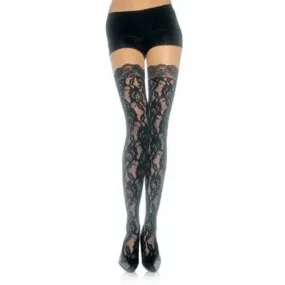 Lace Top Lace Thigh Highs - One Size - Black