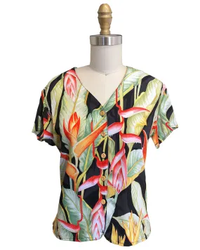 Ladies Heliconia Black V-Neck Blouse