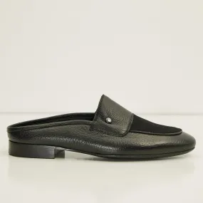 Leather Suede Mules -Black