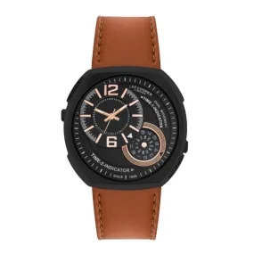 Lee Cooper Men's Multifunction Watch Analog, Black Dial Brown Leather Strap, LC07805.652