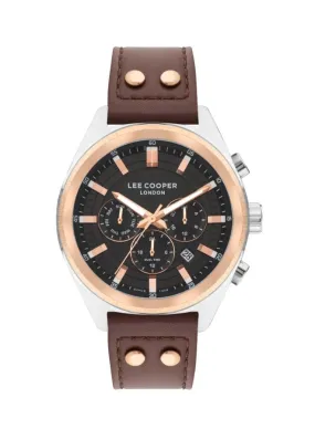 Lee Cooper Men's Multifunction Watch Analog, Black Dial Brown Leather Strap, LC07842.554