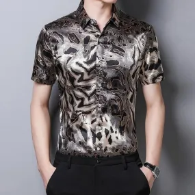 Leopard Print Satin Silk Shirt For Men