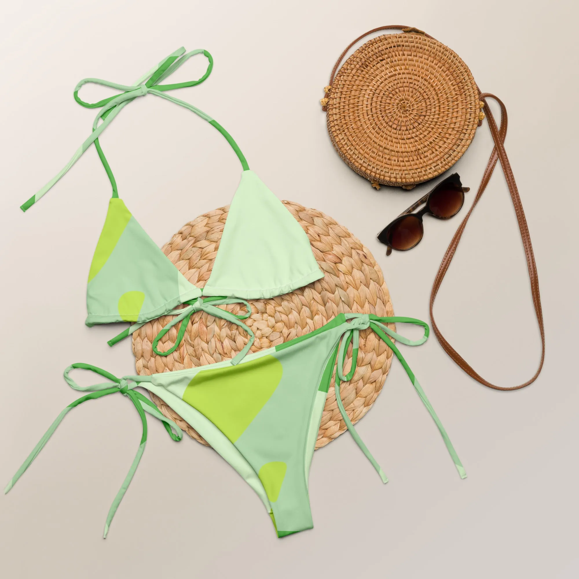 Light Green Pattern String Bikini by Dumbbells and Hotels