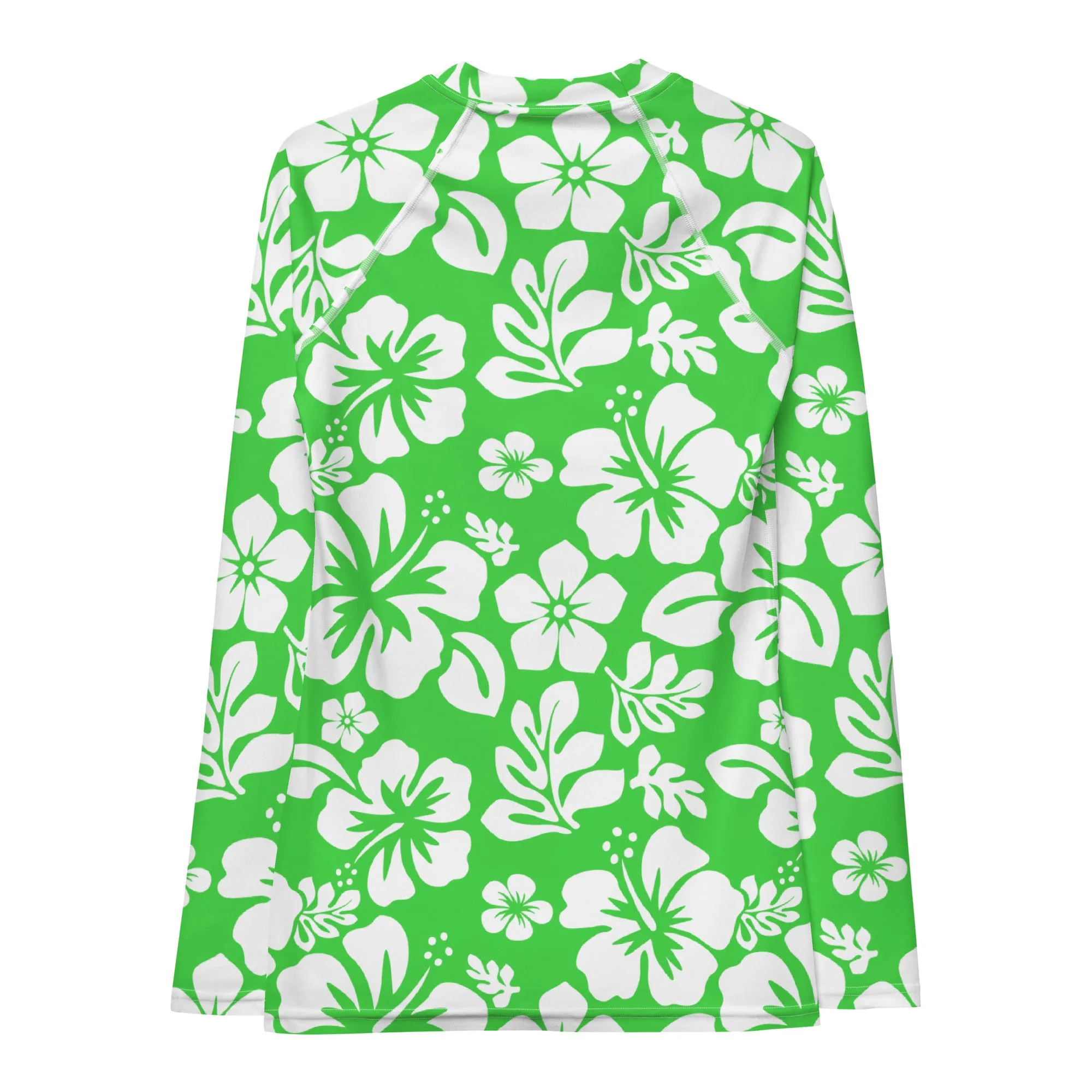 Lime Green and White Hawaiian Flowers Women's Rash Guard