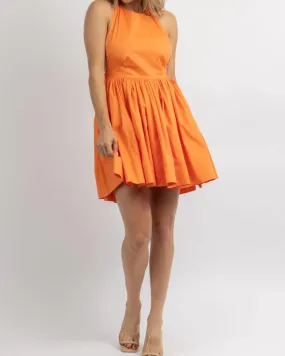 Linen Halterneck Mini Dress In Tangerine | Tangerine