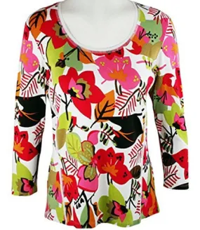 Lior Paris - Crazy Flowers, Geometric Patterned Floral Top, Scoop Neck Collar