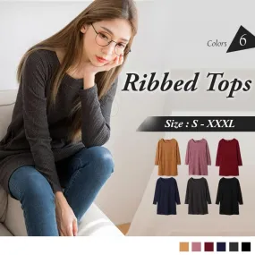 LONG SLEEVE LONGLINE RIBBED TOPS