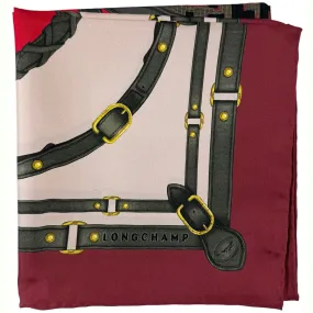 Longchamp Paris Scarf Maroon Gray Red Equestrian Design - Silk Square Foulard SALE