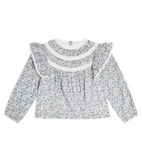 Louise Misha Cotton Top with Lace and Floral Print, Multicolored