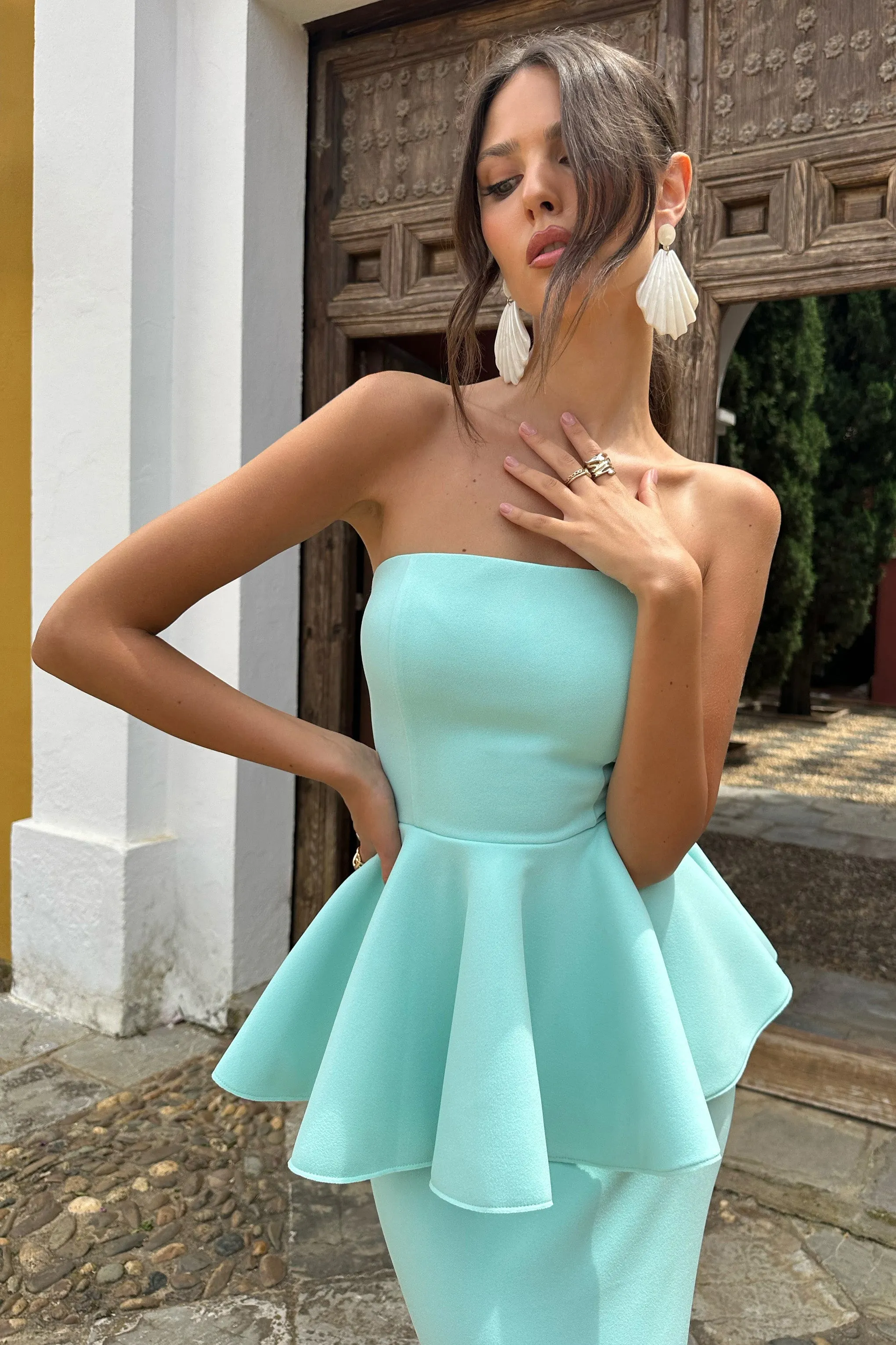 Louisiana | Mint Bandeau Peplum Maxi Dress