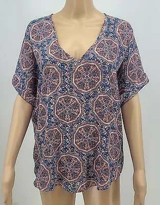 Lush Pink V- Neck Short Sleeve Blouse, Size Small