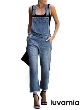 luvamia Women's Casual Stretch Adjustable Denim Bib Overalls Jeans Pants Jumpsuits