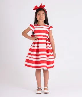 Mama Luma Girls Striped Classic Dress in Red