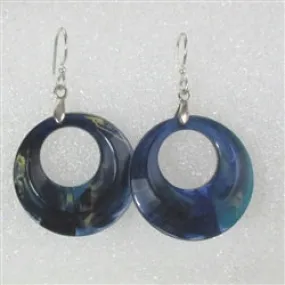 Marbled Dark Blue Hoop Earrings