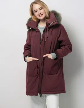 Maroon Insulated Parka with Fur-Lined Hood