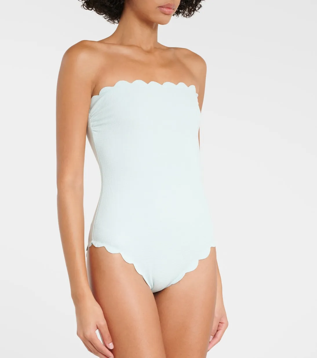 Marysia scalloped strapless swimsuit, blue