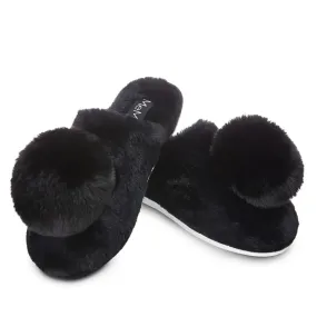 MeMoi Gloria Plush Slippers in Black MZP07112