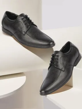 Men Black Genuine Leather Formal Office Pointed Toe Derby Lace Up Shoes with Comfort EVA Pad Insole