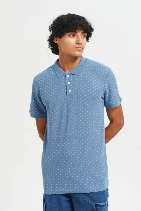 Men Blue Printed Polo T-Shirt