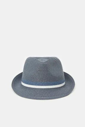 Men Navy Fedora Hats With Band