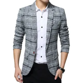 Men Plaid Suit Casual Slim Fit