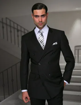 Men's 2 Piece 100% Prime Soft Super 150's Wool Fashion Suit | Double Breasted | Black | TZD-100