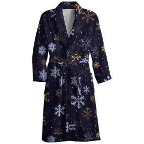 Mens Belt Merry Christmas Snowfake Print Fleece Lounge Robe